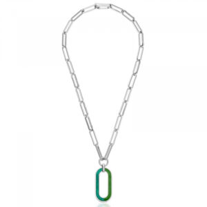 Unoaerre Collana bronzo argentato con pendente verde