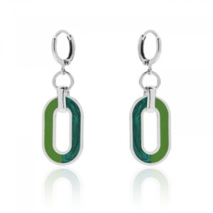 Unoaerre Orecchini in bronzo argentato con smalto verde