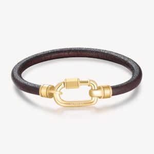Naxos Bracciale cuoio marrone e acciaio dorato