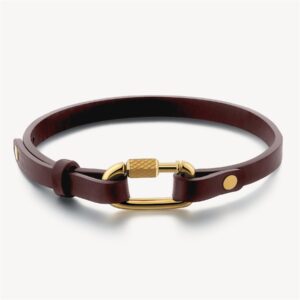 Naxos Bracciale pelle marrone e moschettone acciaio dorato