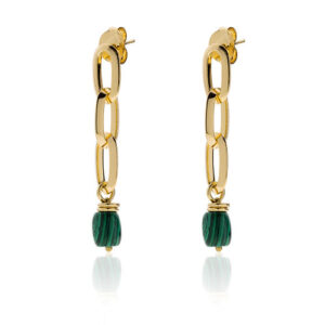 Unoaerre orecchini in bronzo dorato con malachite verde