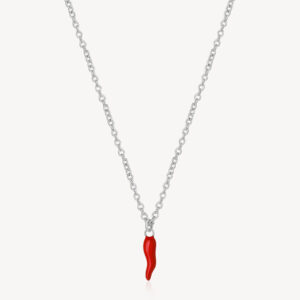 Chakra collana acciaio con cornetto rosso
