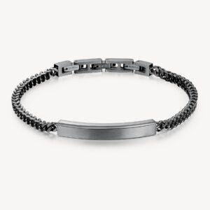 Bracciale uomo acciaio brunito con piastrina