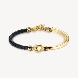 Knocker Bracciale uomo acciaio dorato e pelle