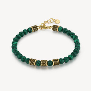 Bracciale uomo acciaio dorato e malachite