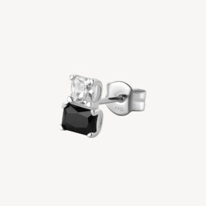 Orecchino in argento con zircone bianco e nero