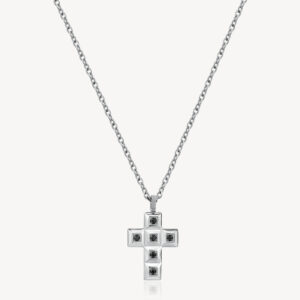 Forge Collana croce in acciaio con zirconi neri