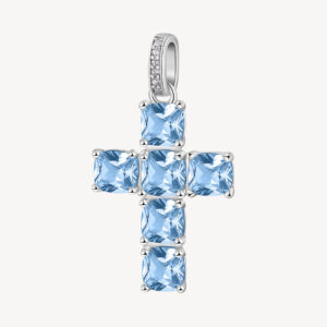 Fancy Charm croce in argento con zirconi light cloud blue