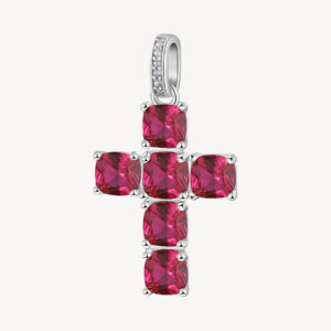 Fancy Charm croce in argento con zirconi passion ruby