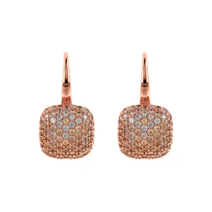 Orecchini Pendenti Quadrati con Pavé di Cubic Zirconia Champagne