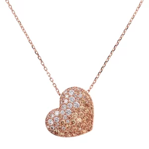 Collana Lunga con Pendente Cuore in Pavé di Cubic Zirconia Champagne