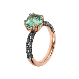 Anello Solitario con Nano Cristallo Quadrato Paraiba green e Pavé