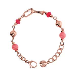 Bracciale Catena Rolo e Maglie Ovali con Sfere di Pietre Naturali Quarziti ROSA