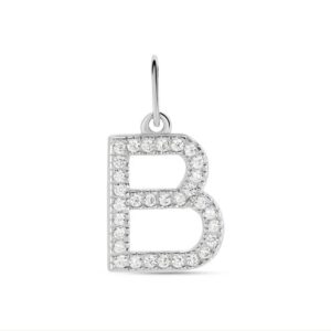 Ciondolo lettera B in oro bianco e zirconi
