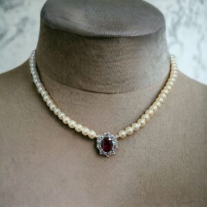 Collana Sarah con perle zirconi rossi e bianchi