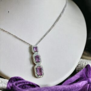 DD Collana trilogy in oro bianco con zaffiri rosa e diamanti