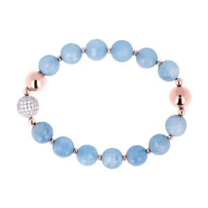 Bracciale con Sfere in Pietra Naturale ed Elemento Pavé in Cubic Zirconia