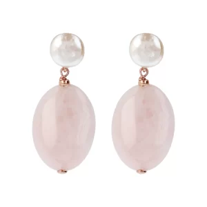 Orecchini con quarzi rosa e perle