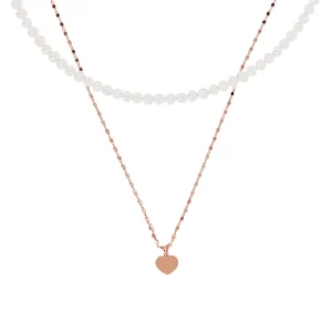 Collana Multifilo Catena a Cubetti con Cuore e Girocollo di Perle