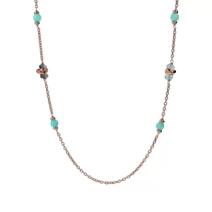 Collana Lunga Catena Rolo con Maglie Intrecciate e Pietre Naturali quarzite