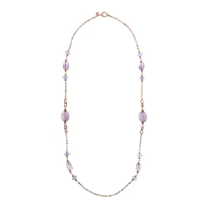 Collana Lunga Catena Rolo con Rondelle e ametiste
