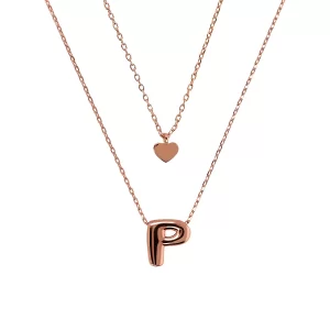 Collana multifilo con cuore e lettera P