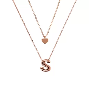Collana multifilo con cuore e lettera S