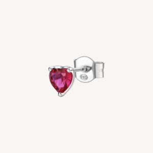 Orecchino cuore in argento con zircone ruby