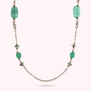 Collana Lunga Catena Rolo con Rondelle e Pietre Naturali Fluorite