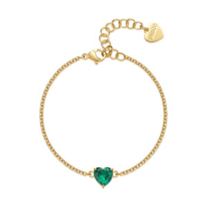 Bracciale acciaio dorato con cuore emerald
