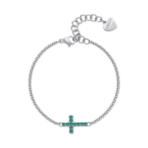 Bracciale acciaio con croce emerald