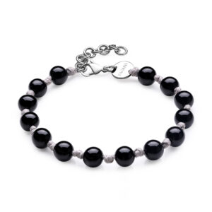Bracciale acciaio e agata nera