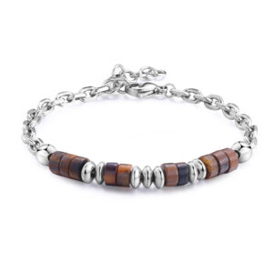 Bracciale uomo acciaio con occhio di tigre