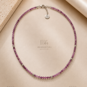 Collana con radice di rubino e zirconi bianchi